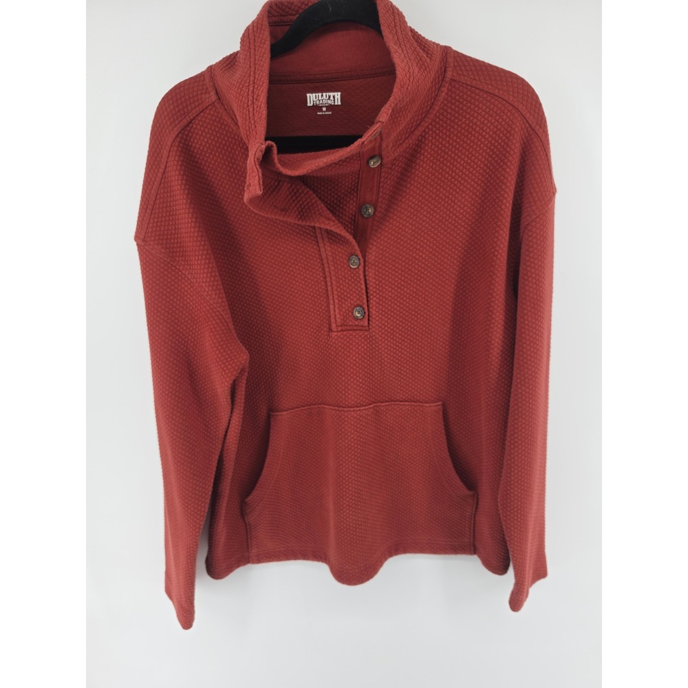 Duluth Trading Co Womens Quilted Pullover Sweatshirt Rust Red Button Neck M